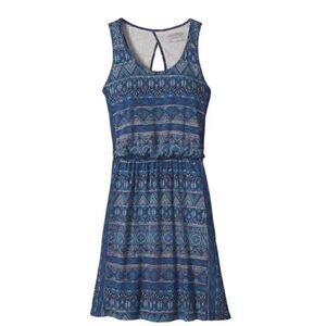 Patagonia West Ashley Organic Cotton Keyhole Back Blue Mosaic Dress Size Large